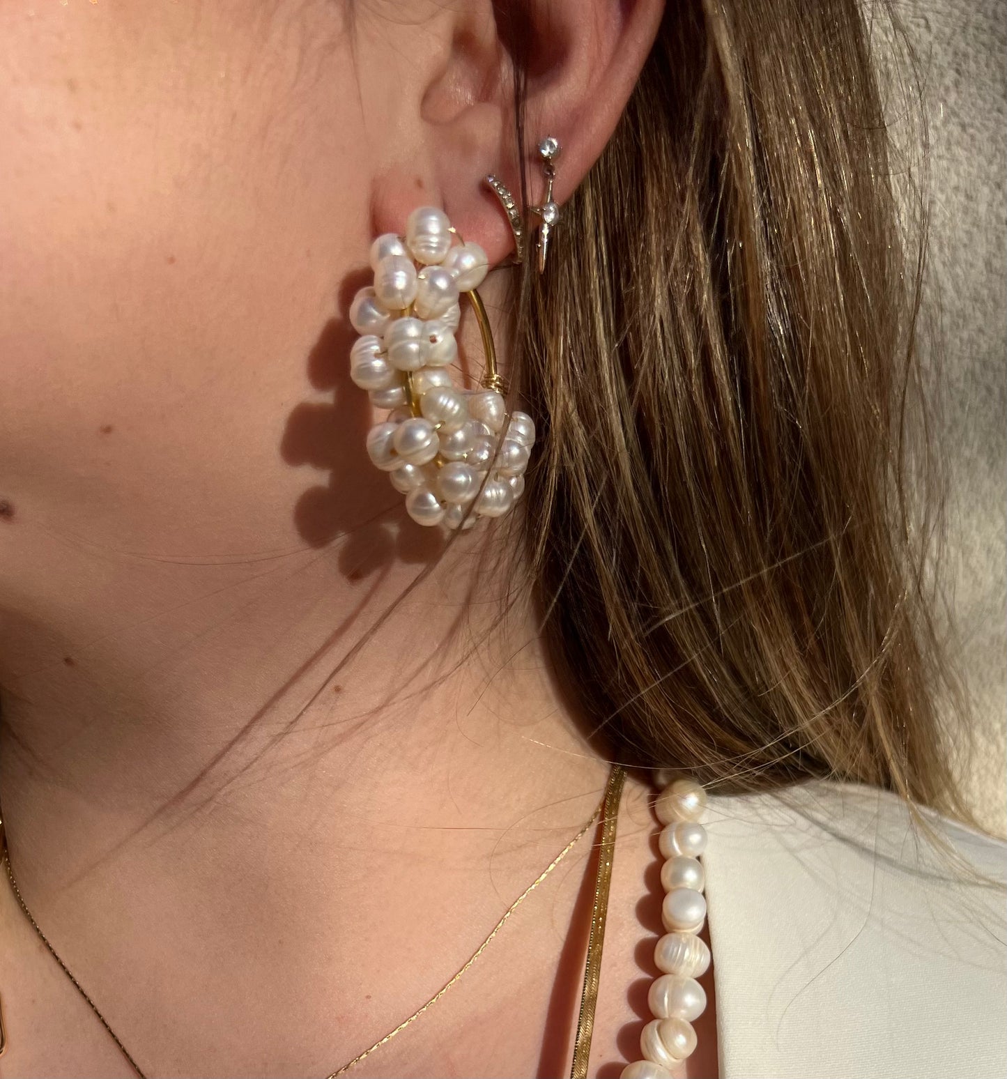 Evelyn Hoops – Half-Wrapped Pearl Hoop Earrings