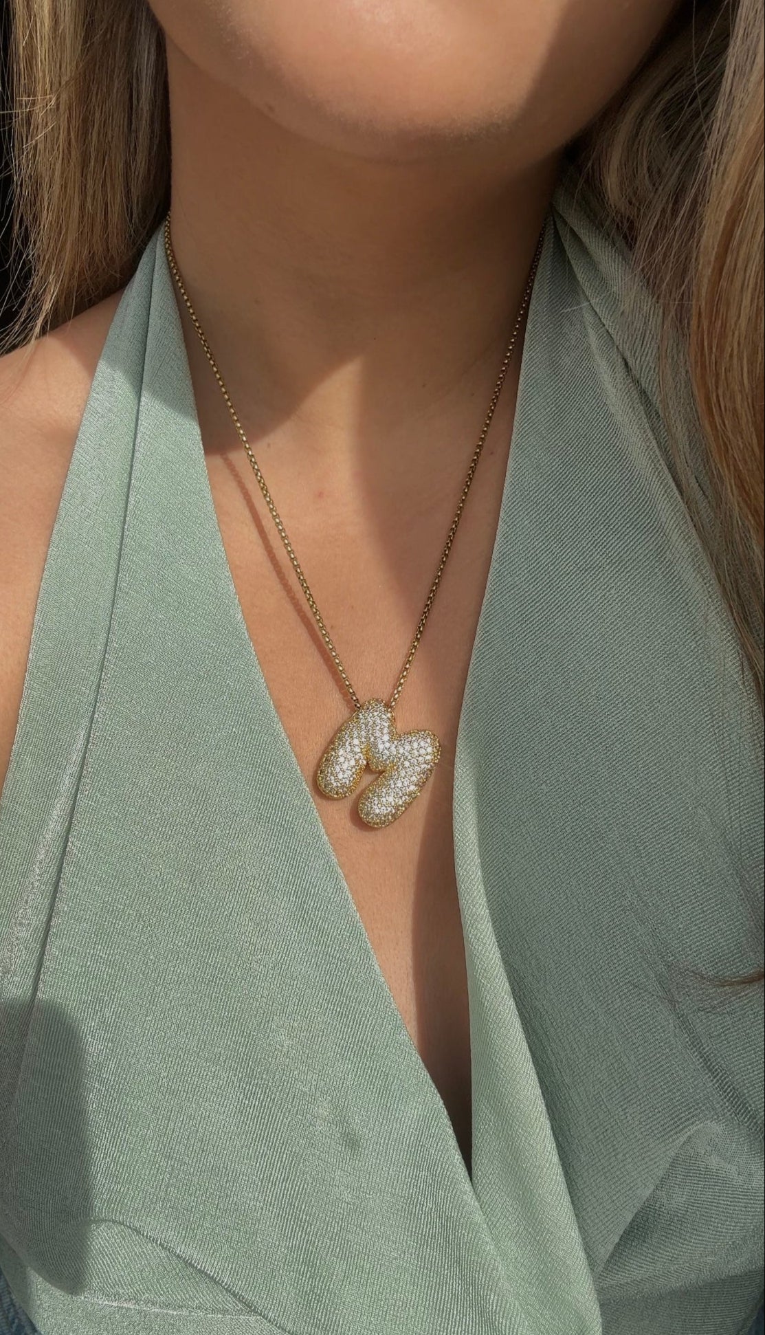Hailey Necklace – Bold & Shiny Bling Initial Pendant