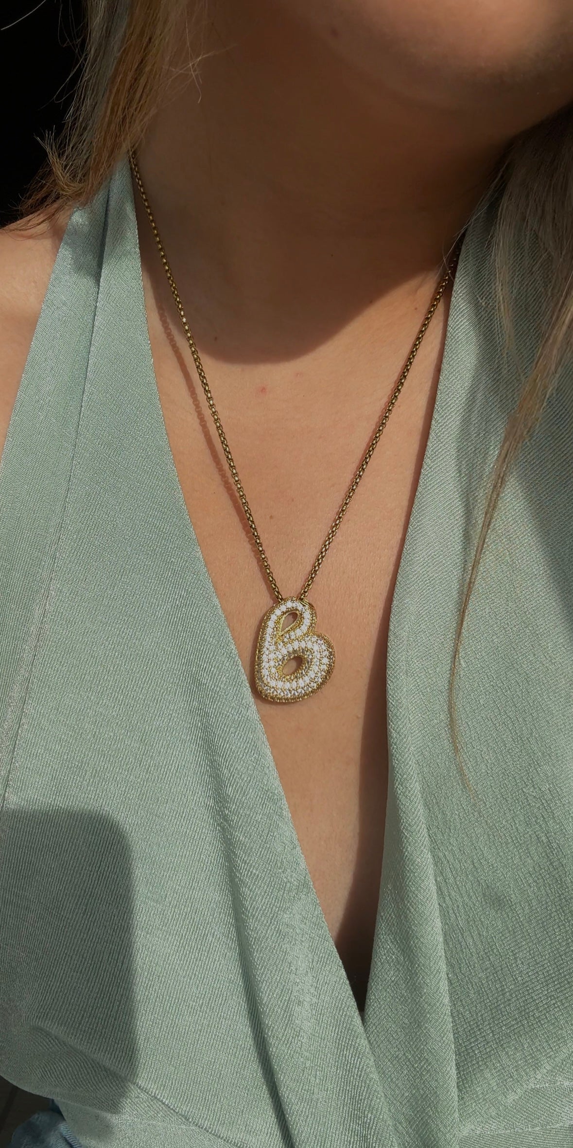 Hailey Necklace – Bold & Shiny Bling Initial Pendant