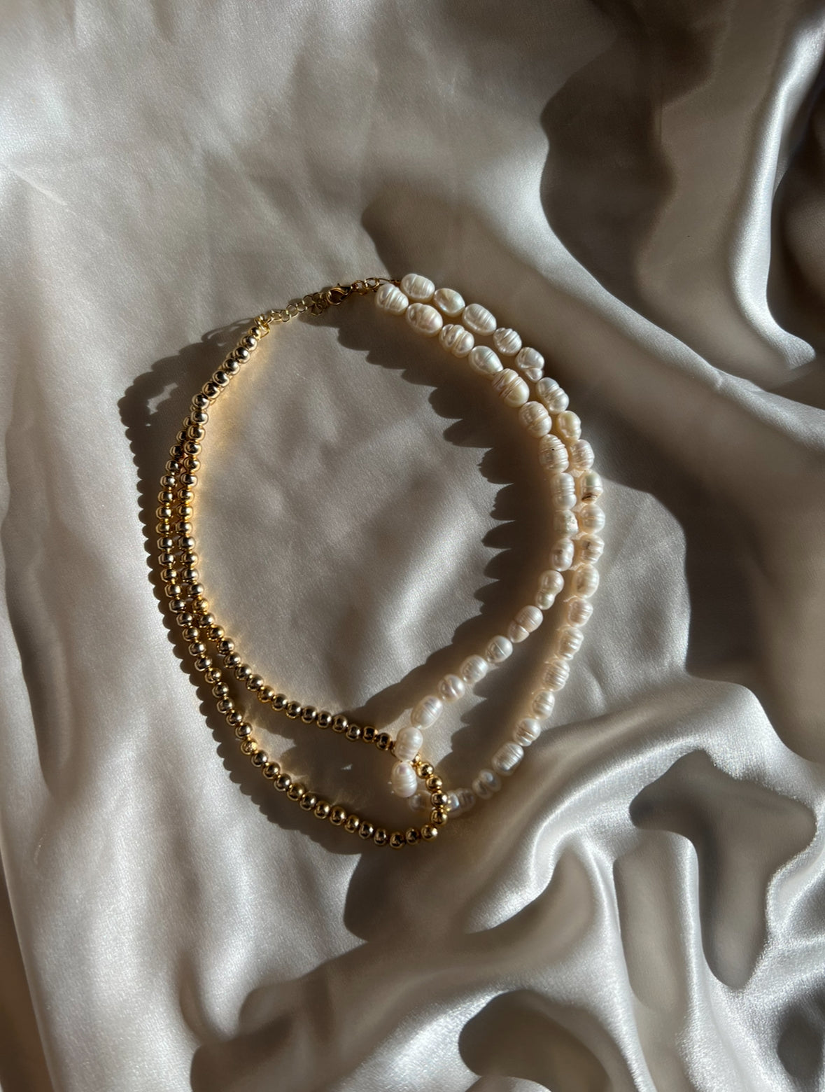 Camila Necklace – Half Pearl and Half Gold Bead Necklace