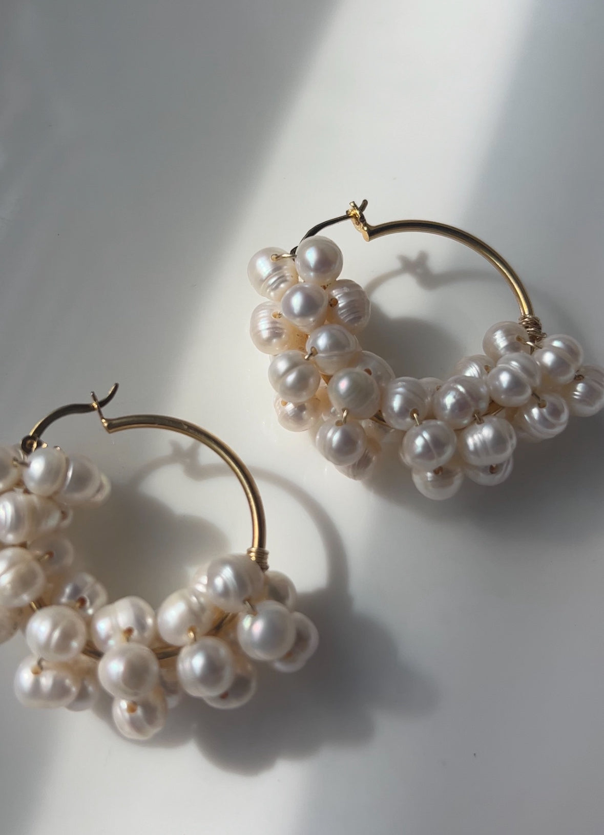 Evelyn Hoops – Half-Wrapped Pearl Hoop Earrings