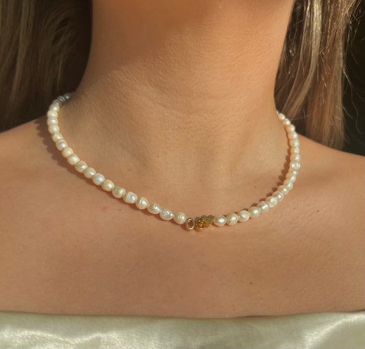 Amelia Necklace – Natural Pearl Necklace with Initials & Heart