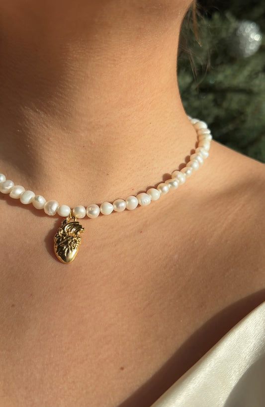 Maya Necklace – Pearl Necklace with Human Heart Charm