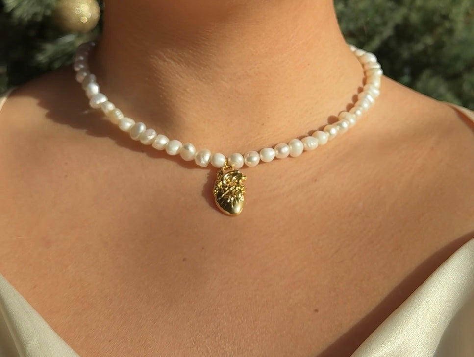 Maya Necklace – Pearl Necklace with Human Heart Charm