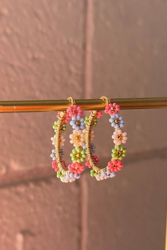 Daisy Hoop - Wire Wrapped Beaded Flower Hoops