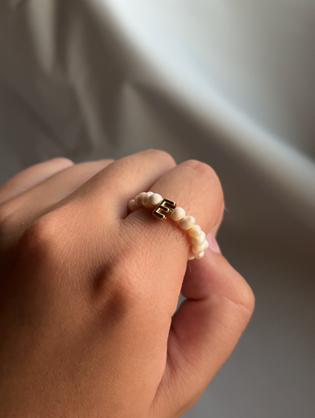 Aurora Ring – Pearl and Initial Charm